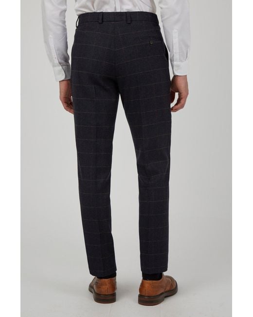 Racing Green Blue Heritage Check Trousers for men