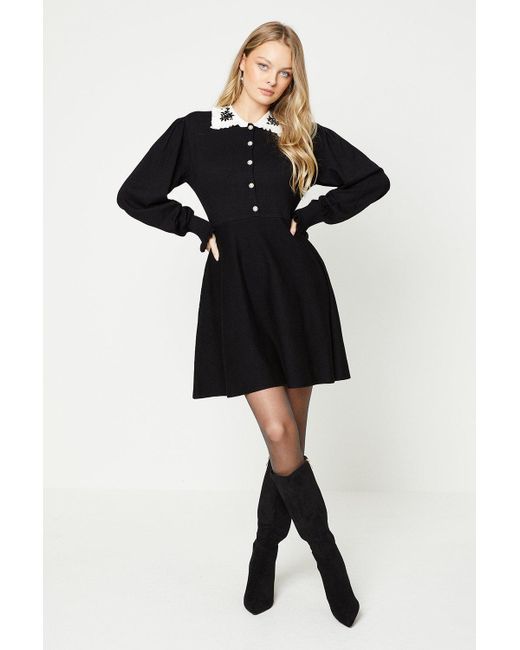 Oasis Black Woven Collar Knitted Mini Dress