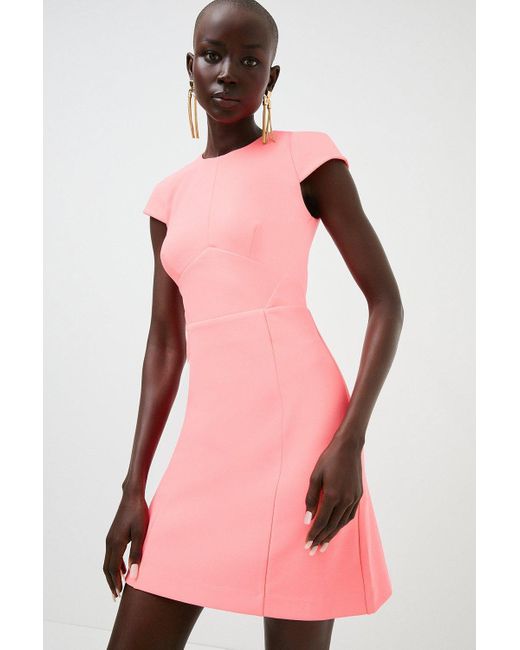 Karen Millen Pink Petite Figure Form Cap Sleeve Woven Dress