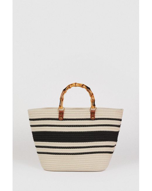 Oasis Multicolor Mono Stripe Bamboo Handle Detail Bag