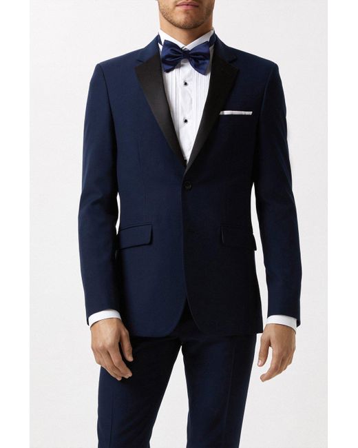 Burton Blue Skinny Fit Navy Tuxedo Suit Jacket for men