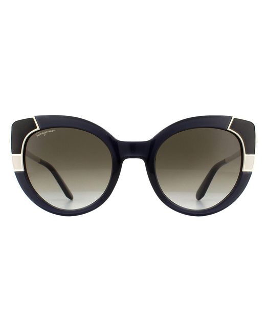 Ferragamo Brown Cat Eye Crystal Grey And Gold Khaki Gradient Sunglasses
