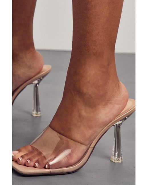 MissPap Brown Square Toe Clear Heeled Mules