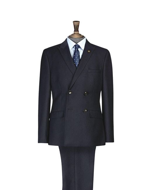 Burton Blue Double Breasted Navy Slim Fit Basketweave Jacket for men