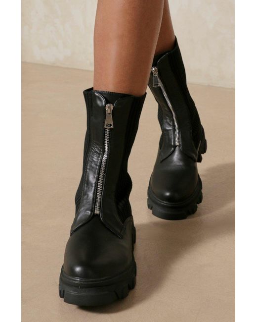 MissPap Black Zip Front Chunky Sole Boot