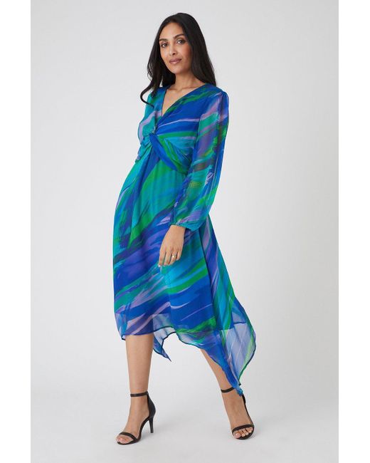 Wallis Blue Petite Abstract Print Twist Front Midi Dress