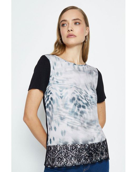 Coast Multicolor Short Sleeve Printed Satin Front Jersey Top