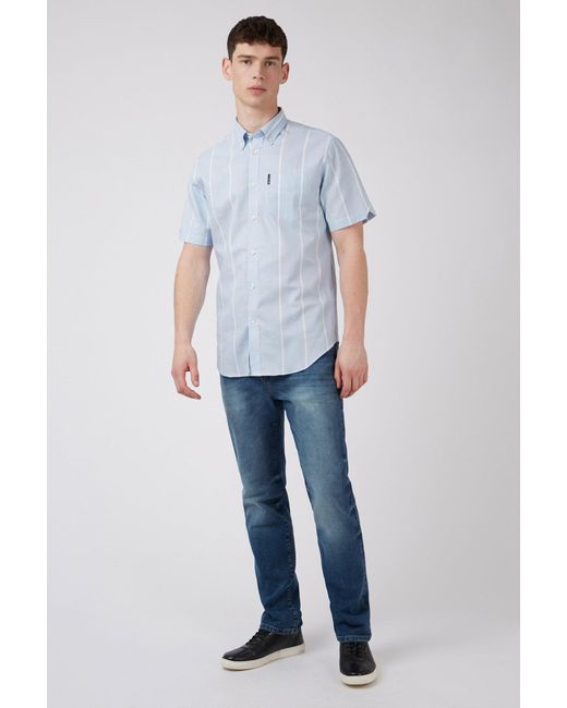 Ben Sherman Blue Short Sleeve Oxford Stripe Shirt for men