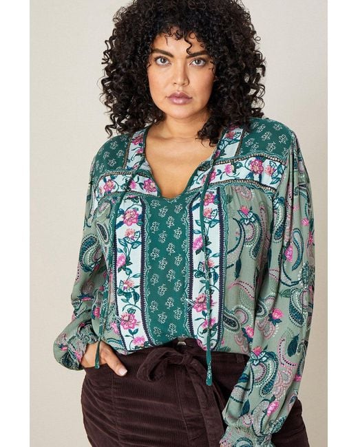 Monsoon Green 'harnie' Patch Printed Blouse