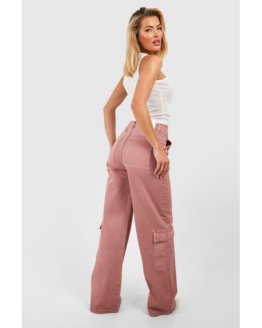 Boohoo Red Cargo Pocket Baggy Wide Leg Jeans