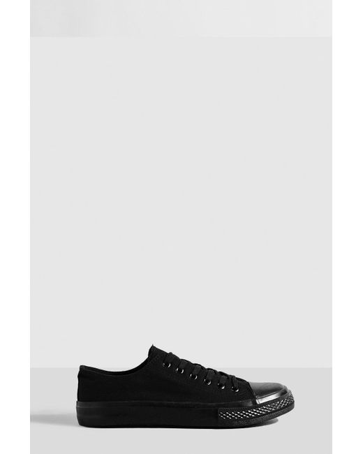 Boohoo Black Lace Up Canvas Sneakers