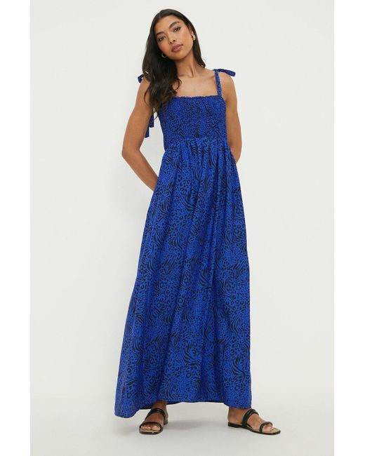 Dorothy Perkins Blue Strappy Shirred Bodice Maxi Dress