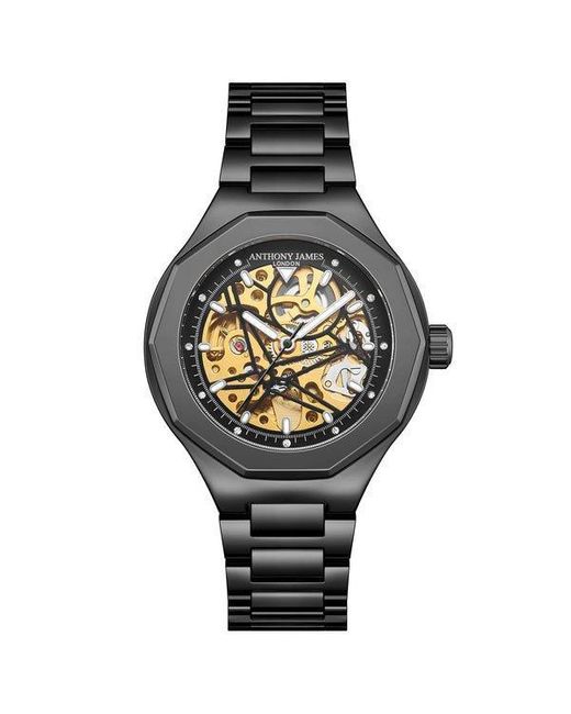 Anthony James Black Hand Assembled Limited Edition Sports Skeleton Watch for men
