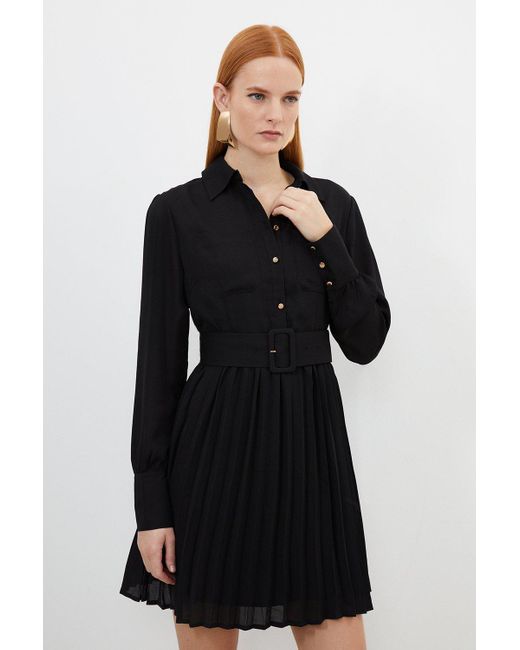 Karen Millen Black Georgette Woven Mini Shirt Dress