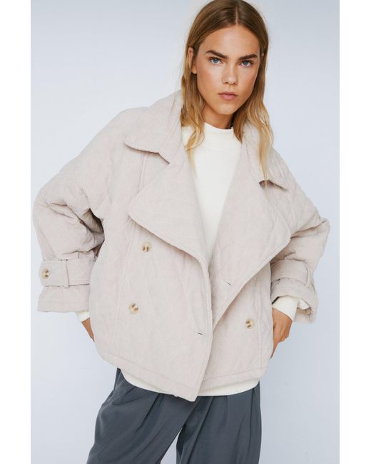 Nasty Gal White Quilted Oversized Cord Jacket