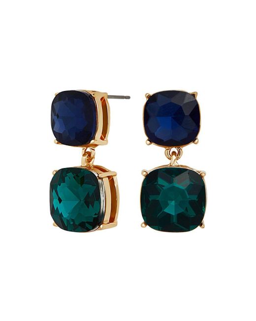 Mood Gold Plated Green And Blue Cushion Drop Earrings