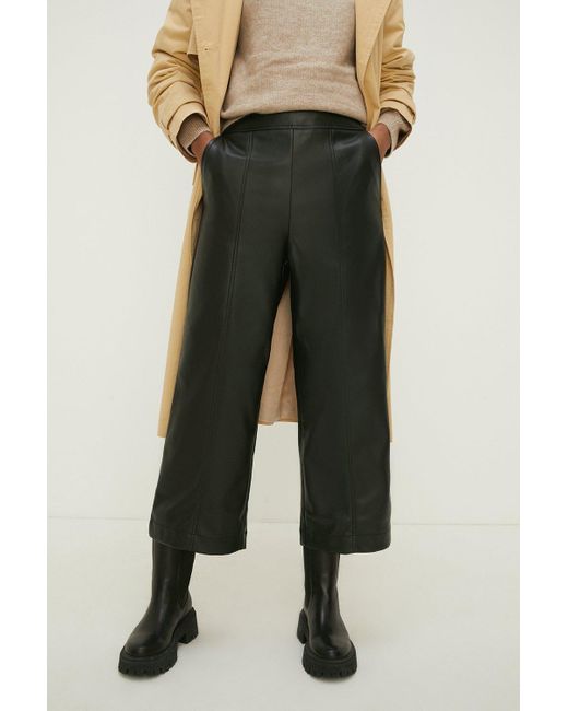 Oasis Natural Petite Faux Leather Wide Leg Trouser