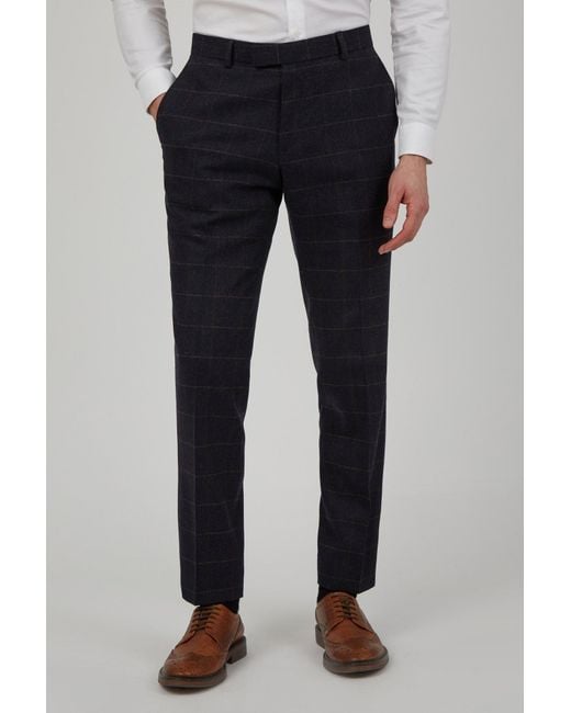 Racing Green Blue Heritage Check Trousers for men