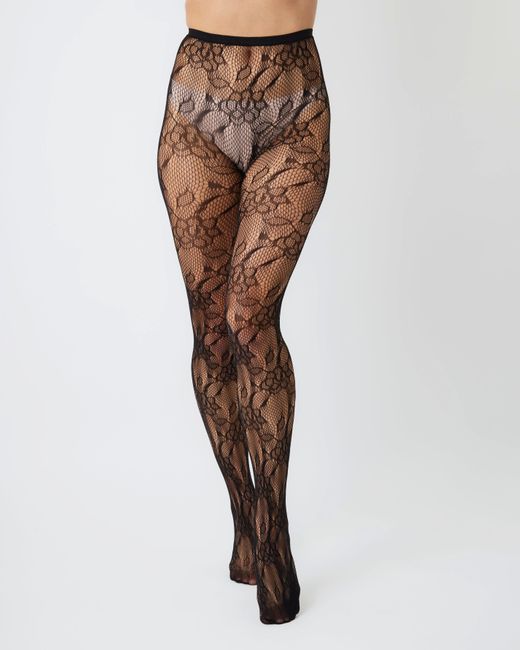 My Accessories London Black Lace Floral Fishnet Tights