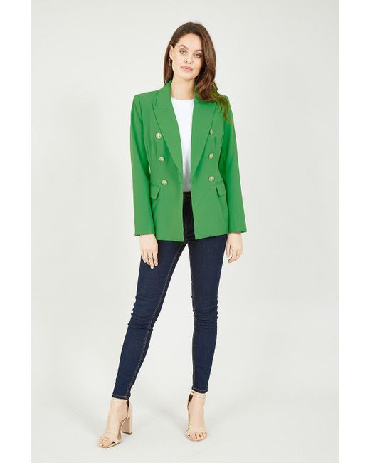 Yumi' Green Blazer With Contrast Stripe Lining