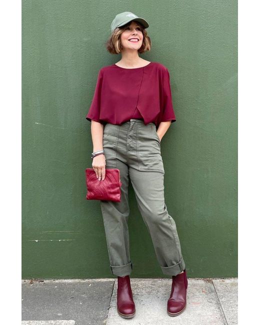 Hoxton Gal Green Relaxed Fit Crew Neck Layered Blouse Top With Short Sleeves