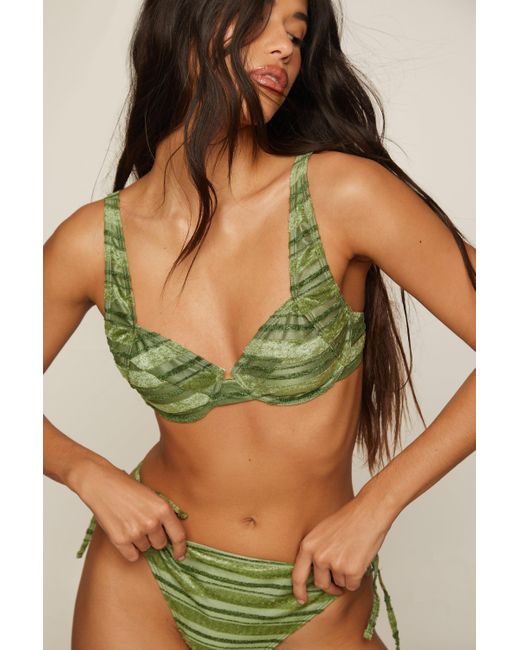 Nasty Gal Green Stripe Devore Underwire Bikini Top