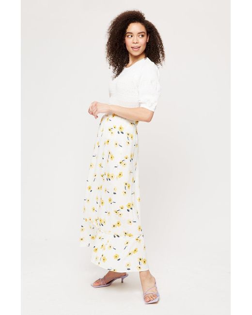 Dorothy Perkins Natural Yellow Floral Crinkle Co-ord Midi Skirt