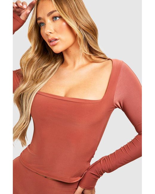 Boohoo Red Plain Square Neck Top