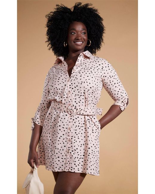 Dancing Leopard Pink Jonah Abstract Print Mini Shirt Dress With Pockets Belted Outfit