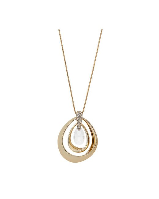 Mood Metallic Gold Open Twist Crystal Pear Drop Long Pendant Necklace