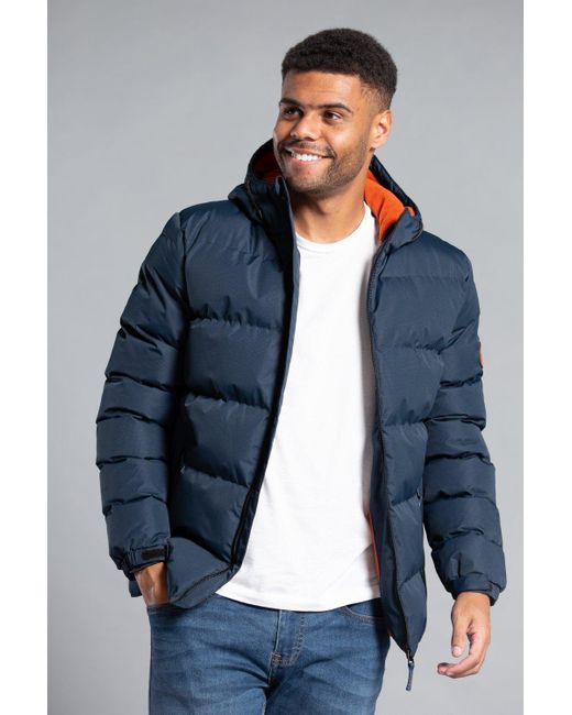 Tokyo Laundry Blue Hooded Padded Jacket With Toggle Hood for men