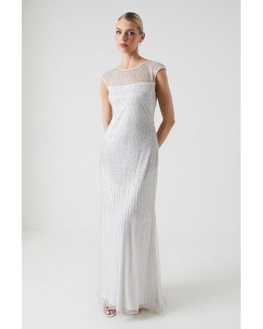 Coast White Linear Scuplting Beaded Wedding Dress