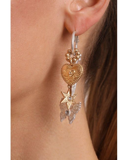 Bibi Bijoux Metallic Gold And Silver 'butterfly' Charm Drop Earrings