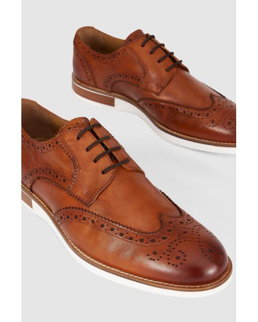 MAINE Brown Stanton Contrast Sole Leather Brogue for men