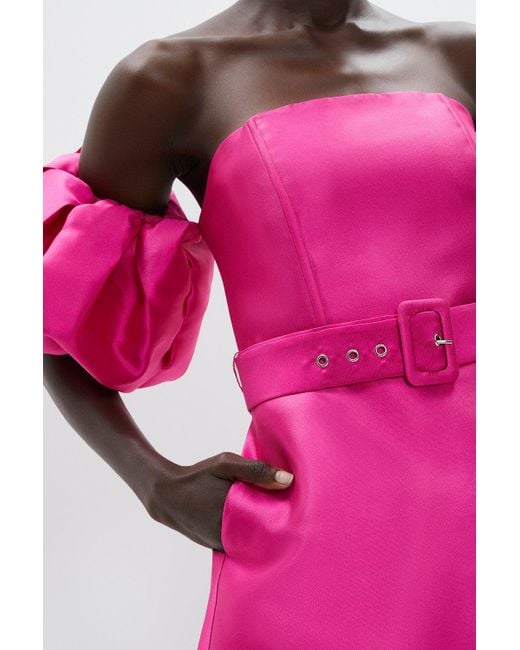 Coast Pink Mini Dress With Puff Sleeves