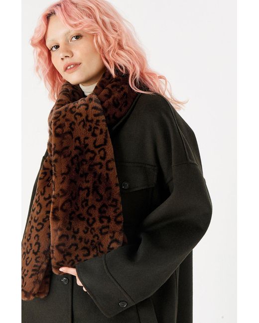 Accessorize Brown Leopard Luxe Faux Fur Scarf