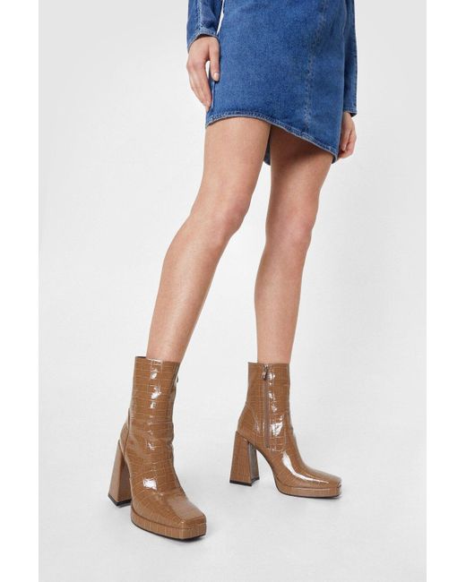 Nasty Gal Blue See You Square Soon High Ankle Croc Boots