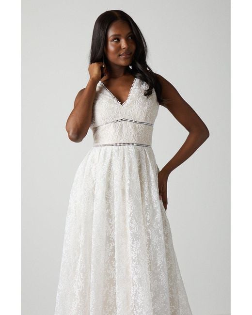 Coast White V Neck Full Skirted Embroidered Wedding Dress