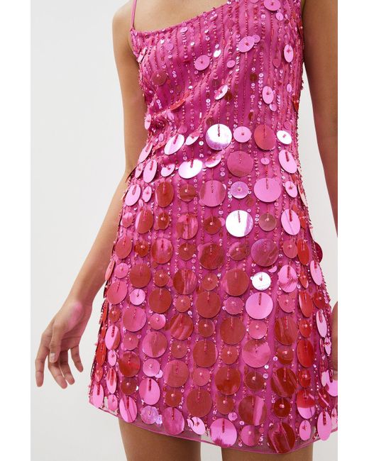 Coast Pink Embellished Mixed Sequin Cami Swing Dress