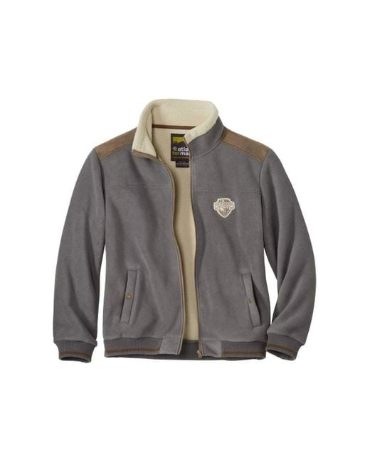Atlas For Men Gray Sherpa Lined Full Zip Fleece Jacket for men