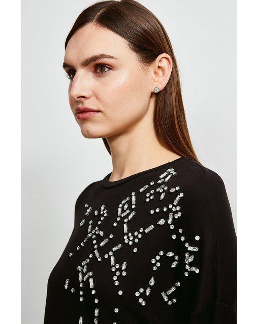 Karen Millen Black Lounge Diamante Scatter Jersey Sweatshirt