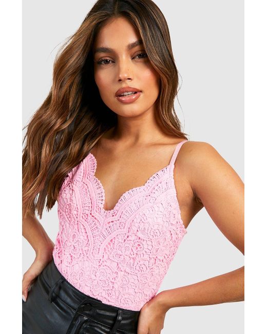 Boohoo Pink Premium Lace Bodysuit
