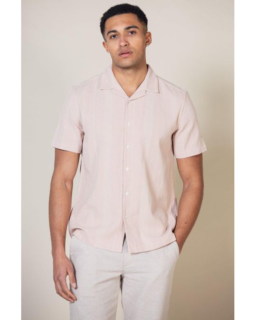 Nordam Pink Cotton Short Sleeve Button-up Striped Shirt for men