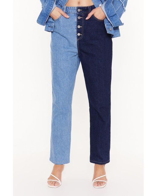 Nasty Gal Blue You're Not A Tone Straight-leg Two-tone Jeans