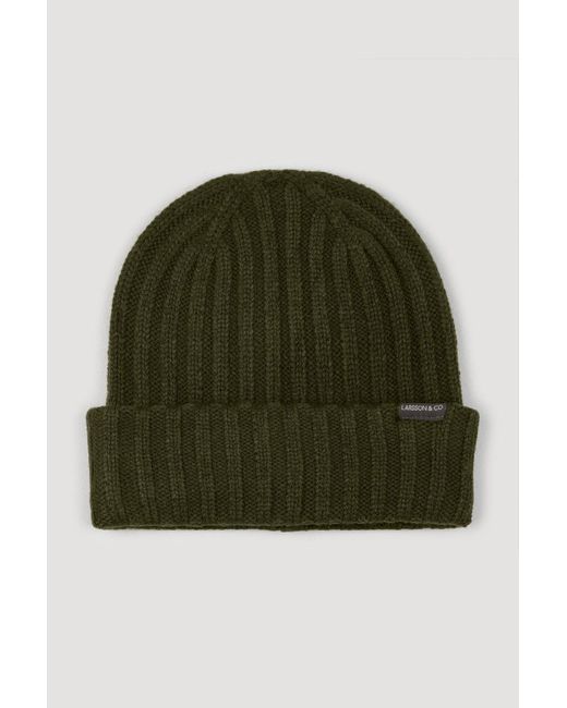 Larsson & Co Green Olive Knitted Beanie Hat for men