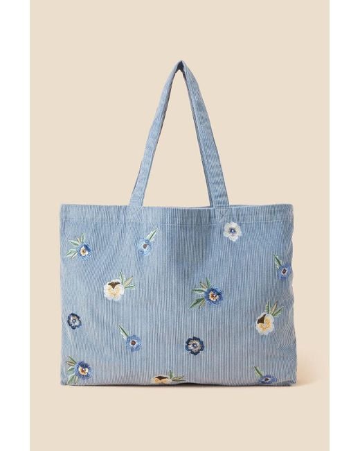 Accessorize Blue Embroidered Floral Cord Shopper Bag