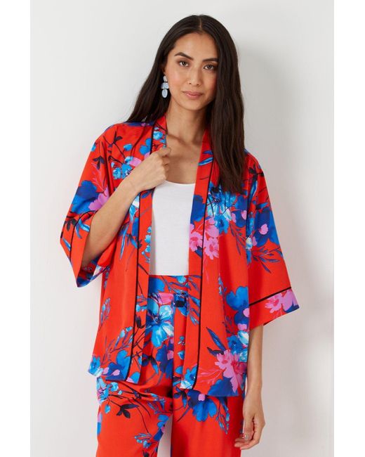 Wallis Red And Blue Floral Kimono Jacket