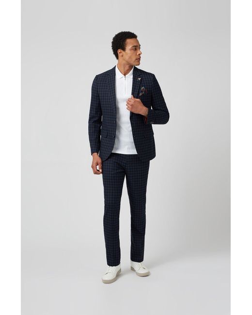 Burton Blue Navy Gingham Check Slim Fit Suit Trouser for men