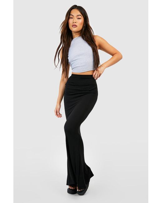 Boohoo Ruched Floor Length Jersey Knit Skirt in Black Lyst UK