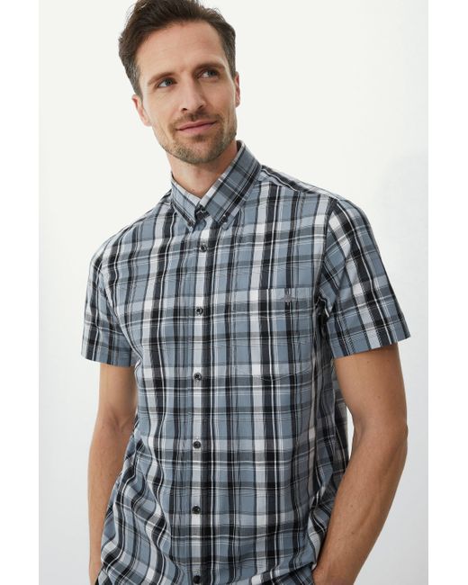 MAINE Blue Grey Graph Short Sleeve Check Shirt for men